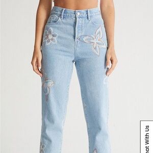 PacSun Blue High Rise Floral Embroidered Jeans